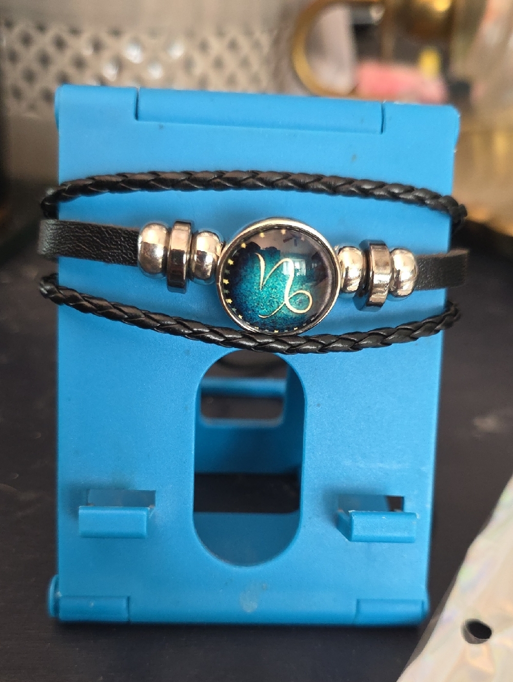 Black Braided Capricorn Bracelet with Silver Accents